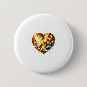 Happy Valentine's Day Funny Gold Coquette Disco Ba Button