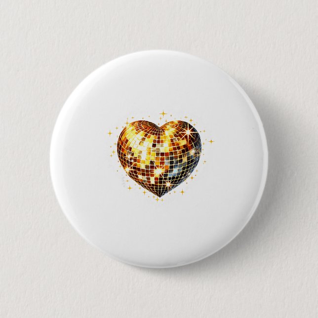 Happy Valentine's Day Funny Gold Coquette Disco Ba Button (Front)