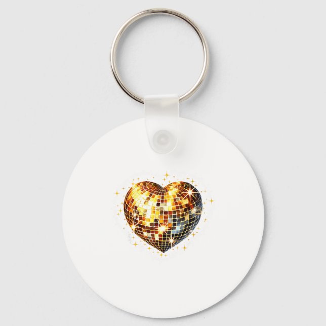 Happy Valentine's Day Funny Gold Coquette Disco Ba Keychain (Front)
