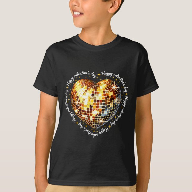 Happy Valentine's Day Funny Gold Coquette Disco Ba T-Shirt (Front)