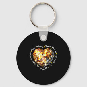 Happy Valentines Day Funny Gold Coquette Disco Bal Keychain
