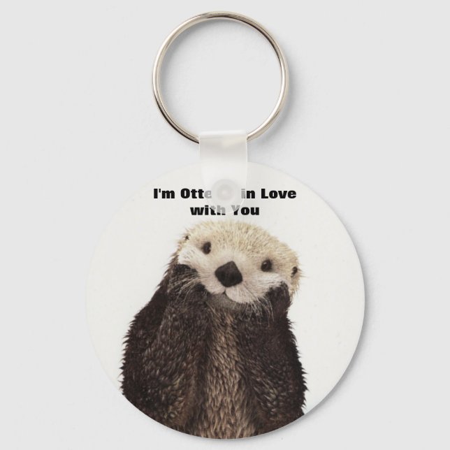 Happy Valentines Day Funny Otter Keychain (Front)