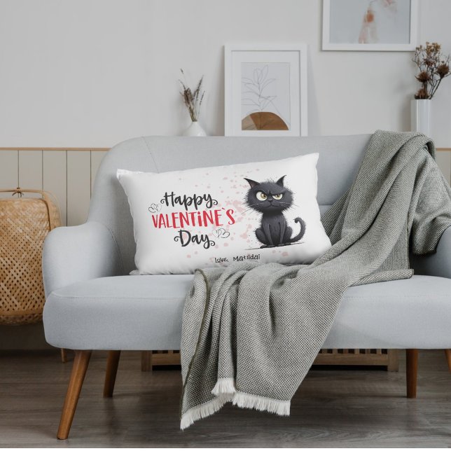 Happy Valentines Day Funny Pun Black Cat  Accent Pillow (Creator Uploaded)