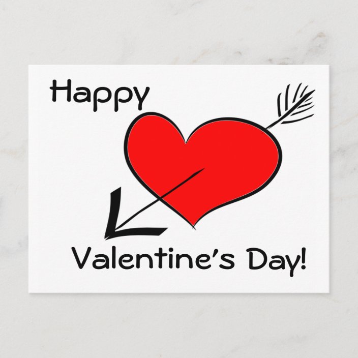 Happy Valentine S Day Funny Red Heart Arrow Postca Holiday Postcard Zazzle Com