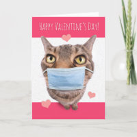 Happy Valentine's Day Funny Tabby Cat in Face Mask Holiday Card