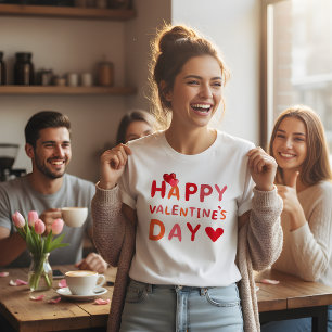 Happy Valentine's Day Fuzzy Text & Heart Balloons  T-Shirt