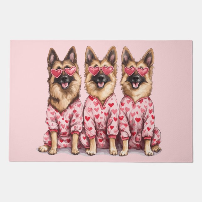 Happy Valentines Day German Shepherd Dogs Doormat (Front)