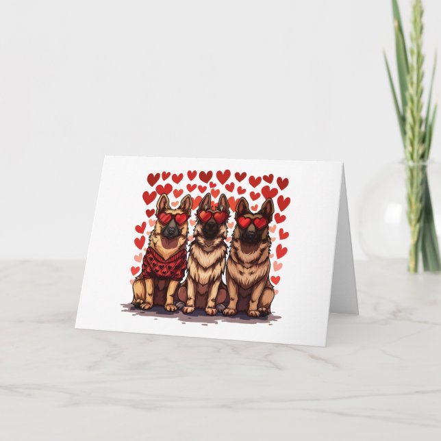 Happy Valentines Day German Shepherd Dogs Holiday Card (Front)