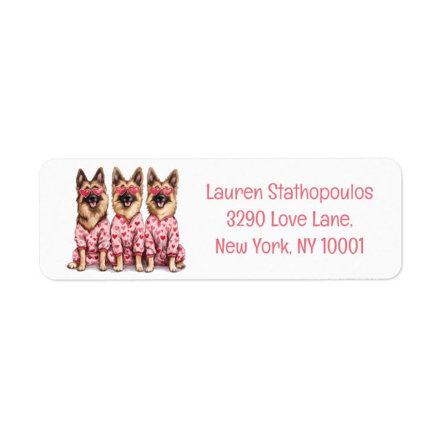 Happy Valentines Day German Shepherd Dogs Label (Front)