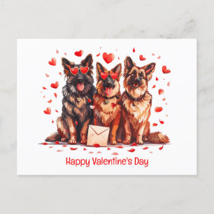 Happy Valentines Day German Shepherd Dogs Postcard
