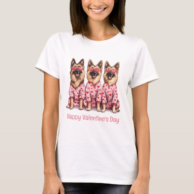 Happy Valentines Day German Shepherd Dogs T-Shirt (Front)
