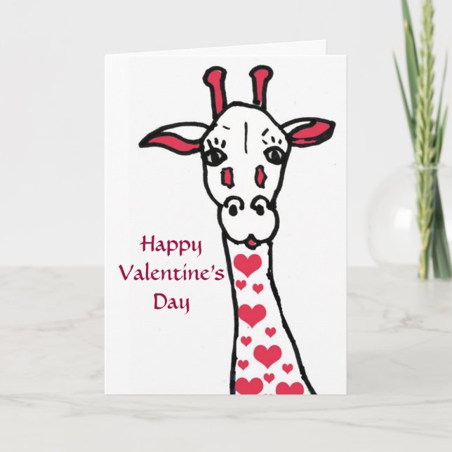 Happy Valentine's Day Giraffe and Hearts Card (Front)