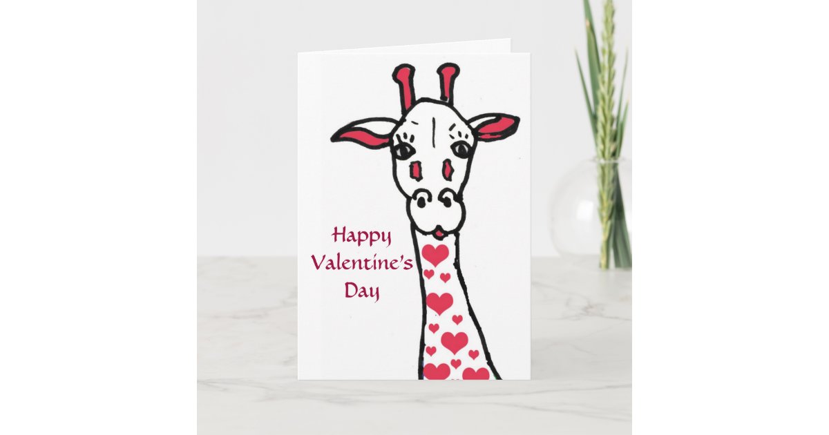 Happy Valentine's Day Giraffe and Hearts Card | Zazzle