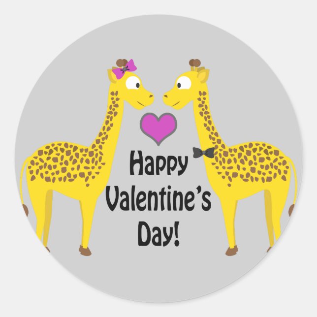 Happy Valentine's Day Giraffes Classic Round Sticker (Front)