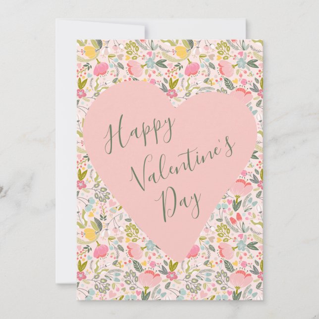 Happy Valentines Day girly blush pink heart Holiday Card (Front)