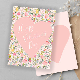 Happy Valentines Day girly blush pink heart Holiday Card