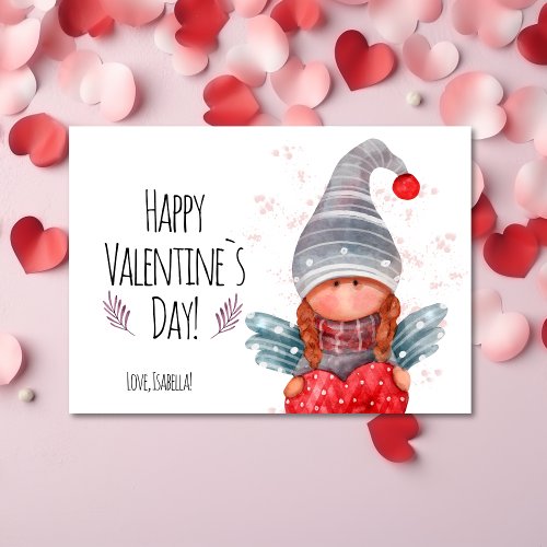 Happy Valentines Day Girly Gnome With Heart Pun Holiday Card