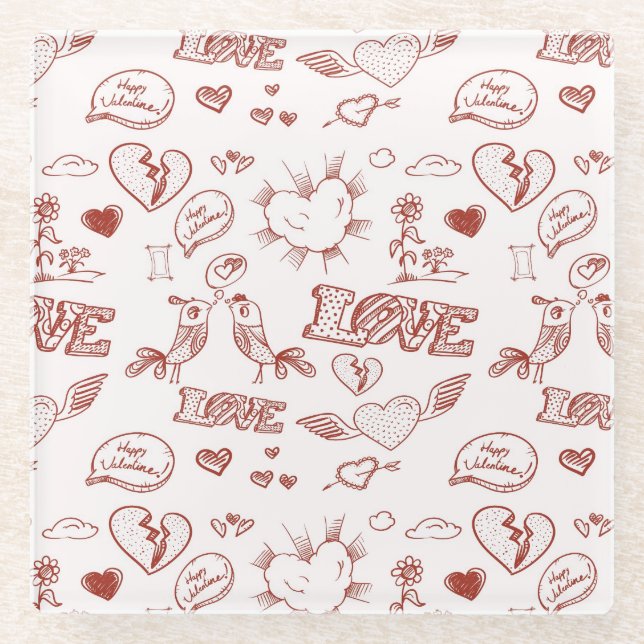 Happy Valentine's Day Glass Coaster (Front)