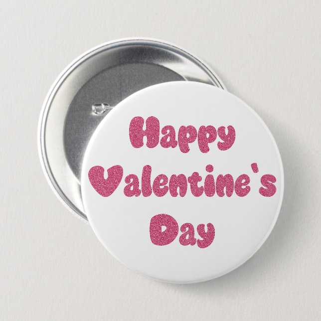 Happy Valentine's Day Glitter Button (Front & Back)