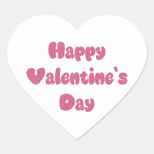 Happy Valentine's Day Glitter Heart Sticker (Front)