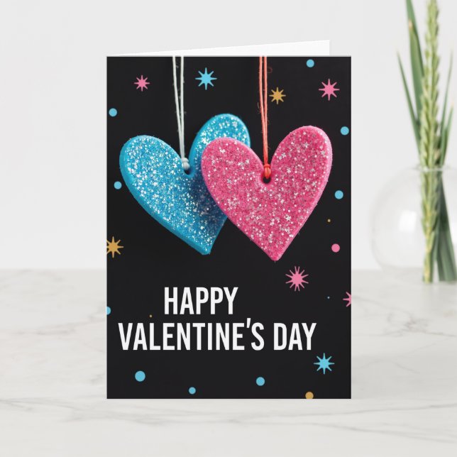 Happy Valentines Day Glitter Hearts Card (Front)
