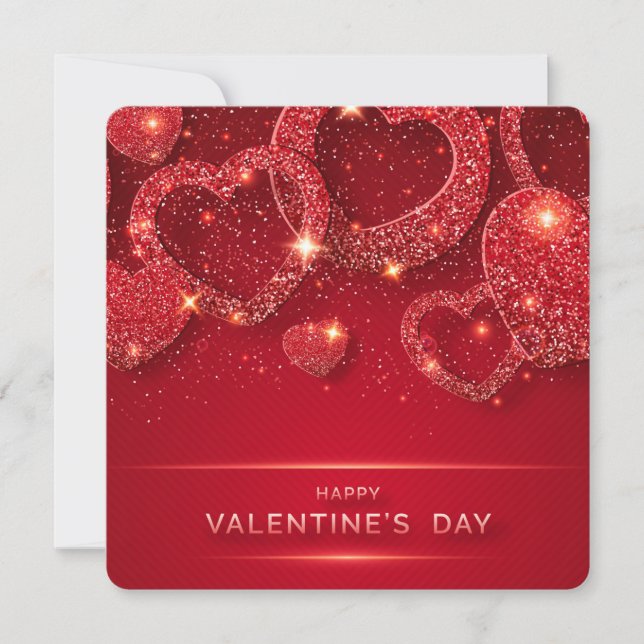 Happy Valentines Day Glitter Hearts  Holiday Card (Front)