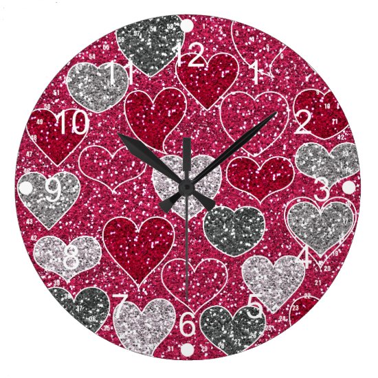 Happy Valentine's Day Glitter Love Bling Hearts Large Clock