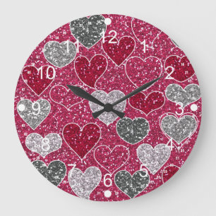 Happy Valentine's Day Glitter Love Bling Hearts Large Clock