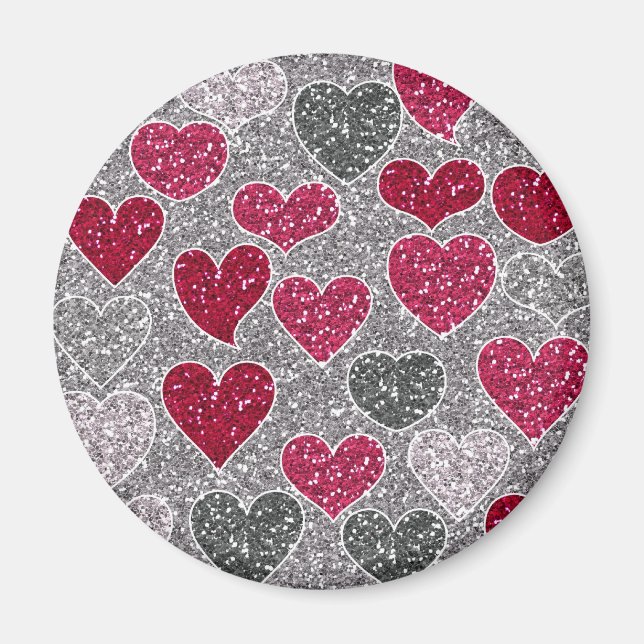 Happy Valentine's Day Glitter Love Bling Hearts Magnet (Front)