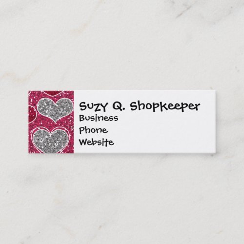 Happy Valentines Day Glitter Love Bling Hearts Mini Business Card