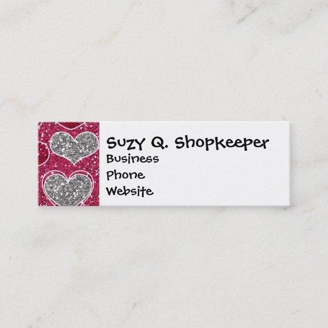 Happy Valentine's Day Glitter Love Bling Hearts Mini Business Card (Front)