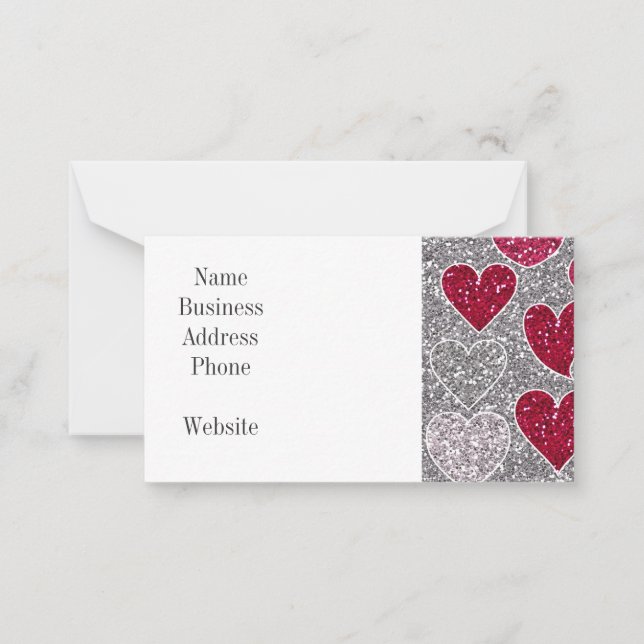 Happy Valentine's Day Glitter Love Bling Hearts Note Card (Front)