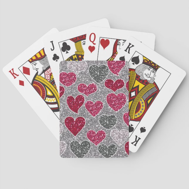 Happy Valentines Day Glitter Love Bling Hearts Poker Cards (Back)