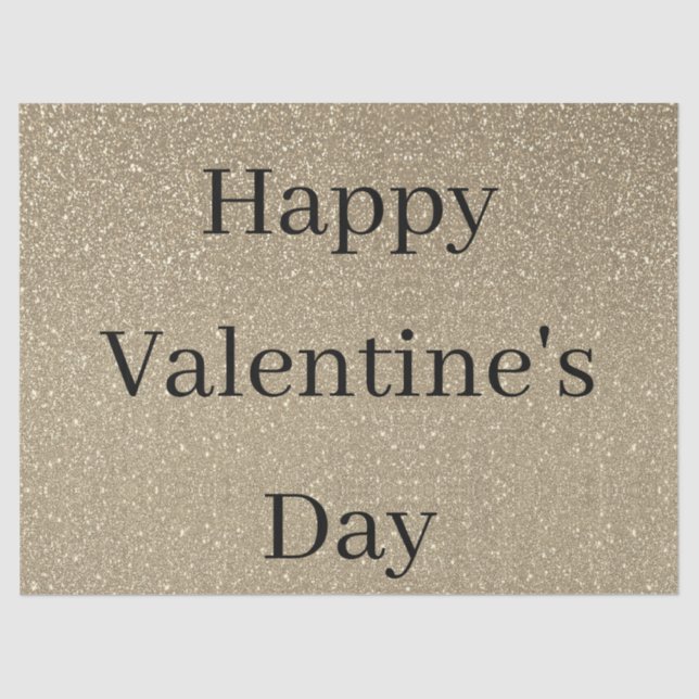 Happy Valentine's Day Glittery Gold Black Custom Tissue Paper (Front)