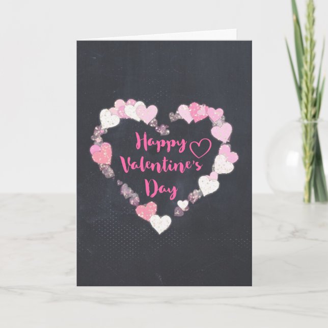 Happy Valentine's Day Glittery Hearts in Pink Holiday Card (Front)
