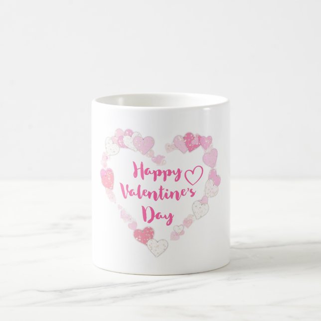 Happy Valentine's Day Glittery Pink Hearts Coffee Mug (Center)