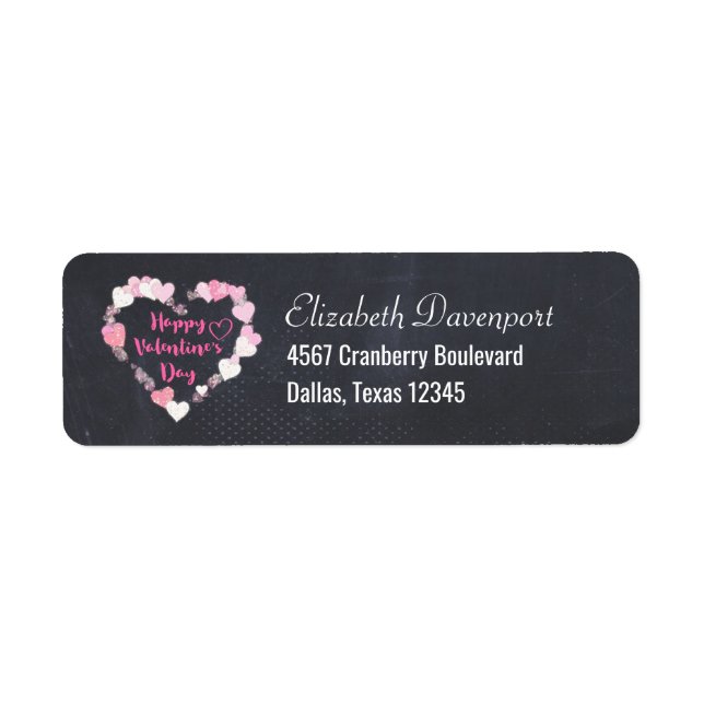 Happy Valentine's Day Glittery Pink Hearts Label (Front)