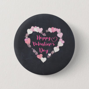 Happy Valentine's Day Glittery Pink Hearts Pinback Button
