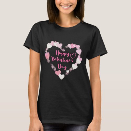 Happy Valentines Day Glittery Pink Hearts T_Shirt