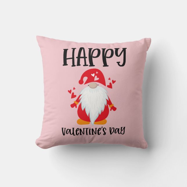Happy Valentine's Day Gnome Throw Pillow (Front)