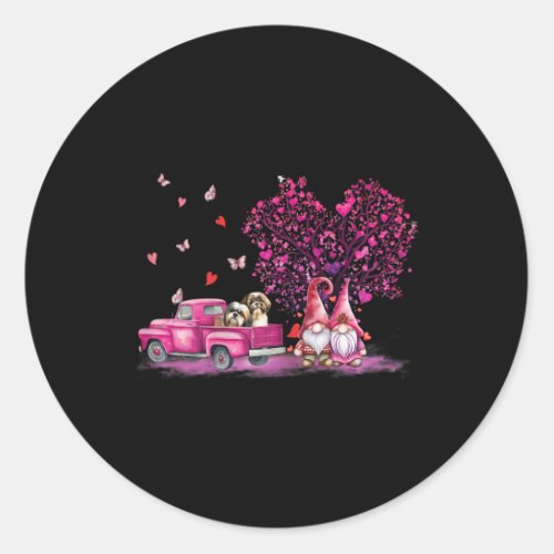 Happy Valentines Day Gnome With Dog And Car Truck Classic Round Sticker