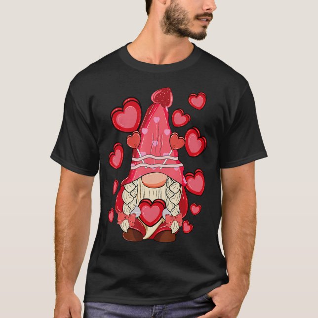 Happy Valentine'S Day Gnome With Heart Cute Gnome  T-Shirt (Front)