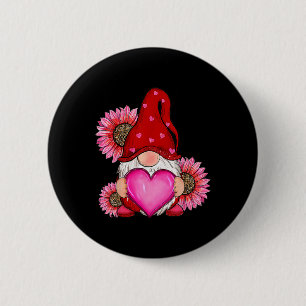 Happy Valentine's Day Gnome With Leopard Sunflower Button
