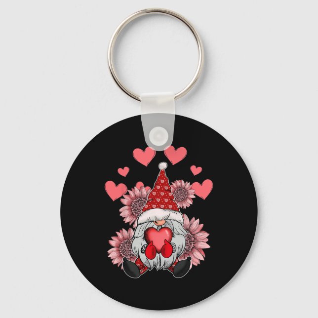 Happy Valentine's Day Gnome With Leopard Sunflower Keychain (Front)