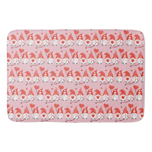 Happy Valentines Day Gnomes Pattern Pink Red Bath Mat
