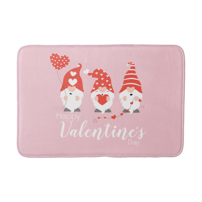 Happy Valentines Day Gnomes Red Pink Bath Mat (Front)