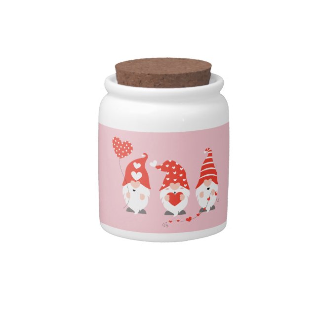 Happy Valentines Day Gnomes Red Pink Candy Jar (Front)