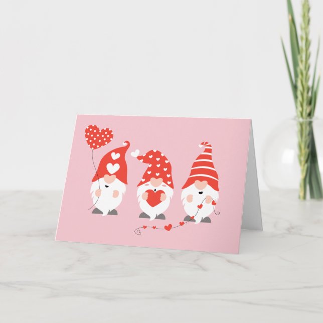 Happy Valentines Day Gnomes Red Pink Card (Front)