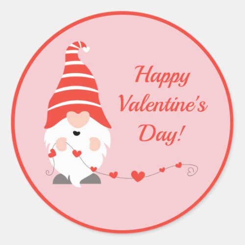 Happy Valentines Day Gnomes Red Pink  Classic Round Sticker
