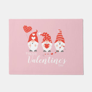 Happy Valentines Day Gnomes Red Pink Doormat